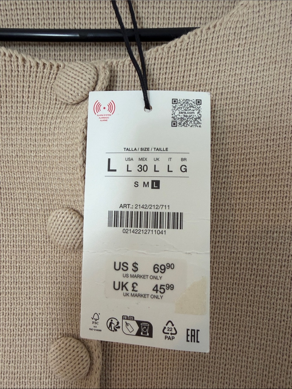 Zara Beige Button-Down Peplum Short-Sleeve Top - Picture 3 of 7
